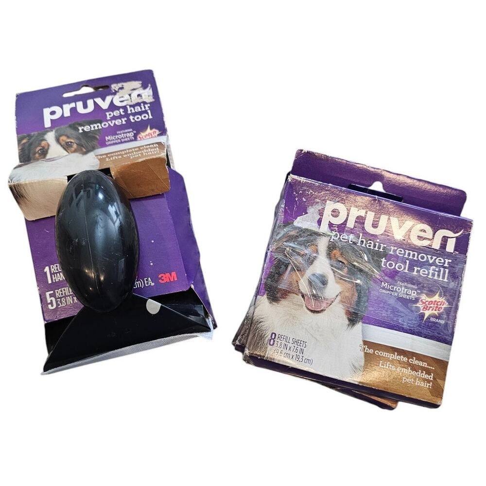 Pruven Scotch Brite Upholstery Pet Hair Remover Tool +3 Refill Sheets Dog Cat